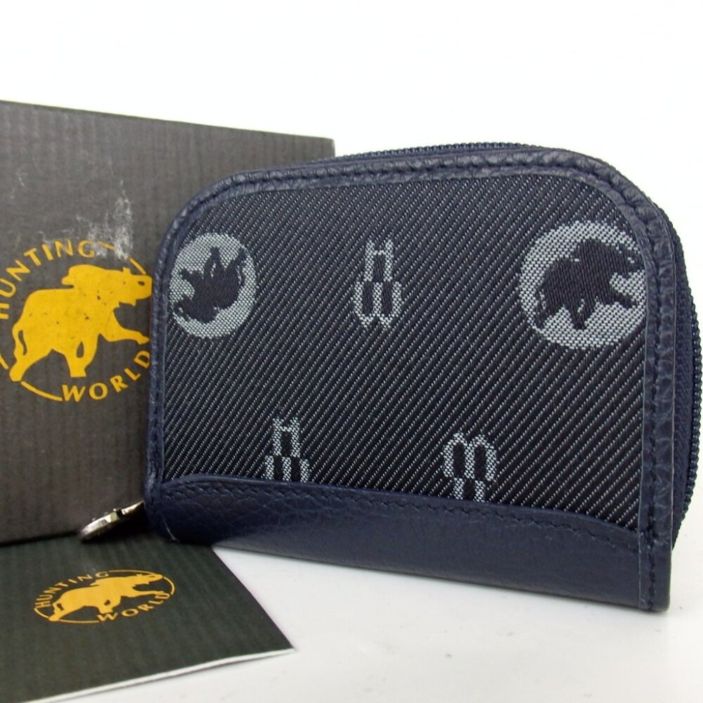 Authentic HUNTING WORLD 22.1.2.07 Round zip coin purse Jacquard nylon/leather